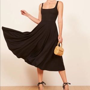 Reformation Rou Black Fit and Flare Midi Dress